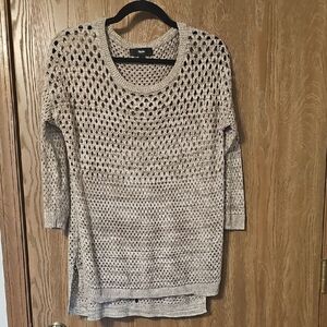 Moschino Open-Knit Scoop Neck Sweater in Light Gray